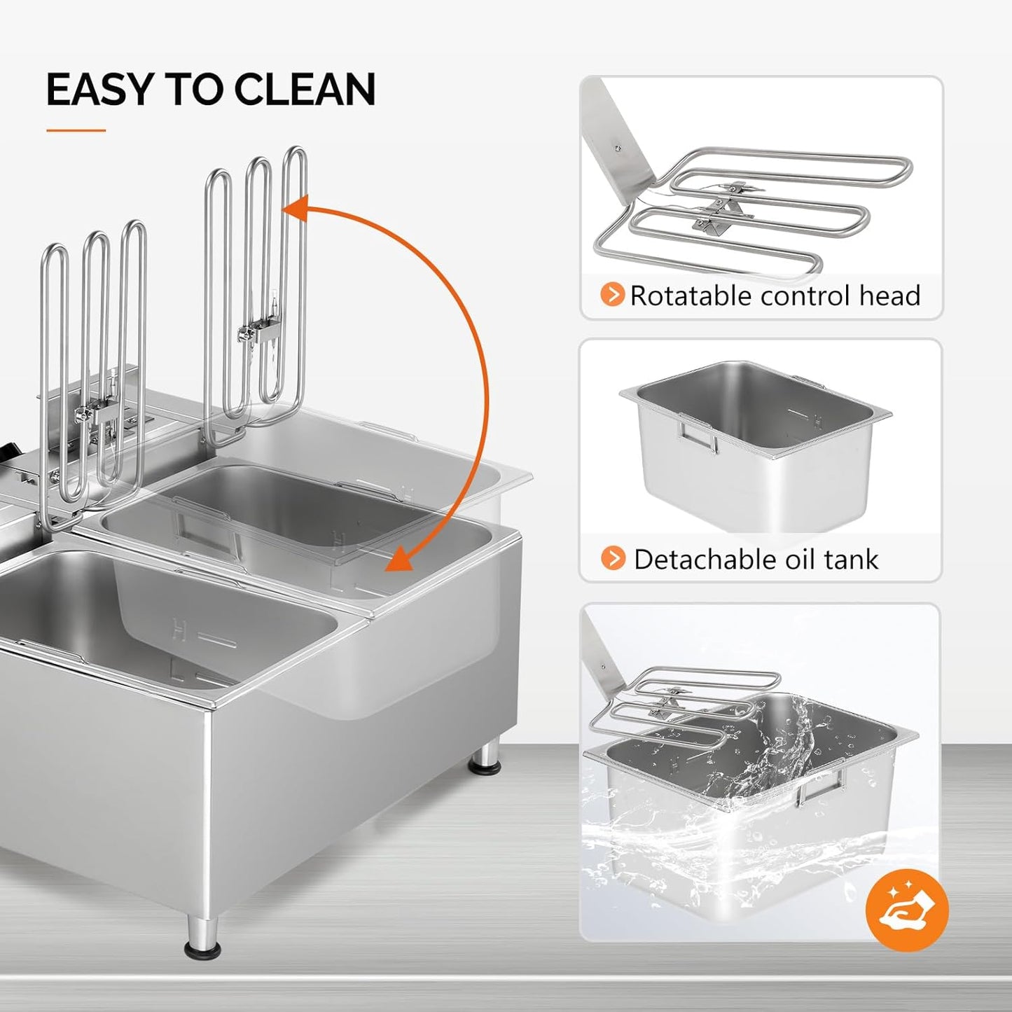 ROVSUN 36QT Electric Deep Fryer 240V, 6600W Dual Tank Commercial Deep Fryer w/ 60-Min Timer Overheat Protection Adjustable Feet, Temp Control & Baskets, Stainless Steel Countertop Fryer for Restaurant