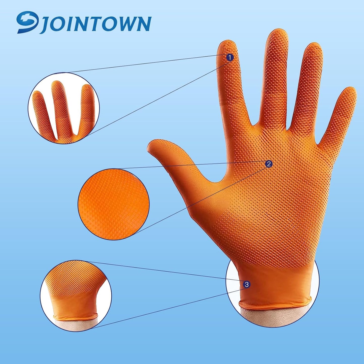 Jointown Basic Heavy Duty Nitrile Gloves, Mechanic Gloves 8 Mil Nitrile Disposable, with Raised Diamond Texture, Case of 100, Orange, XLarge