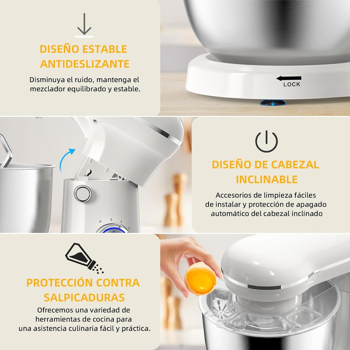 Electric Stand Mixer,10 Speeds Tilt-Head Food Mixer, 3-IN-1 Kitchen Mixer for Daily Cooks with 6.5 QT Bowl,Dough Hook, Beater, Whisk (Almond Cream)