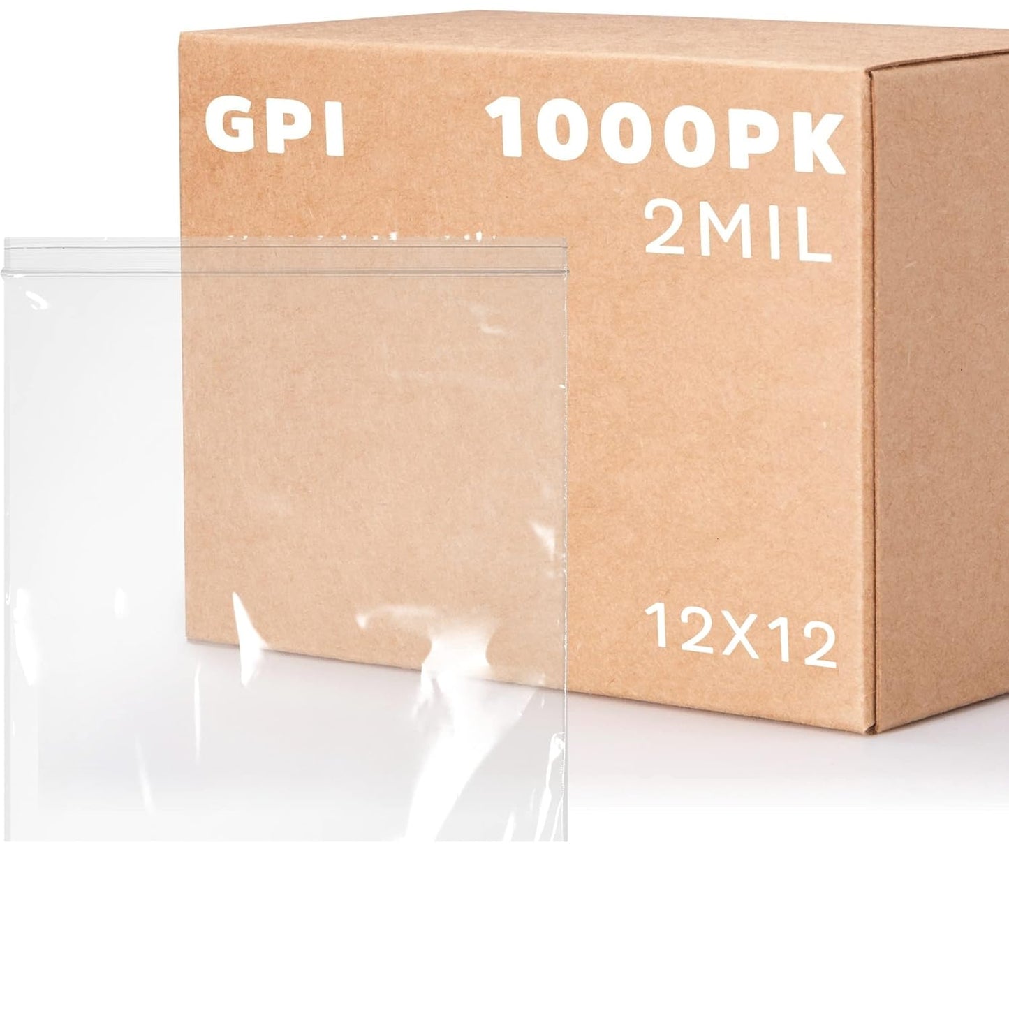 GPI - 12" x 12", Case of 1000, Clear Plastic Reclosable Zip bags, Large, Bulk 2 mil Thick Strong & Durable Poly Baggies With Resealable Zip Top Lock For Travel, Storage, Packaging & Shipping.