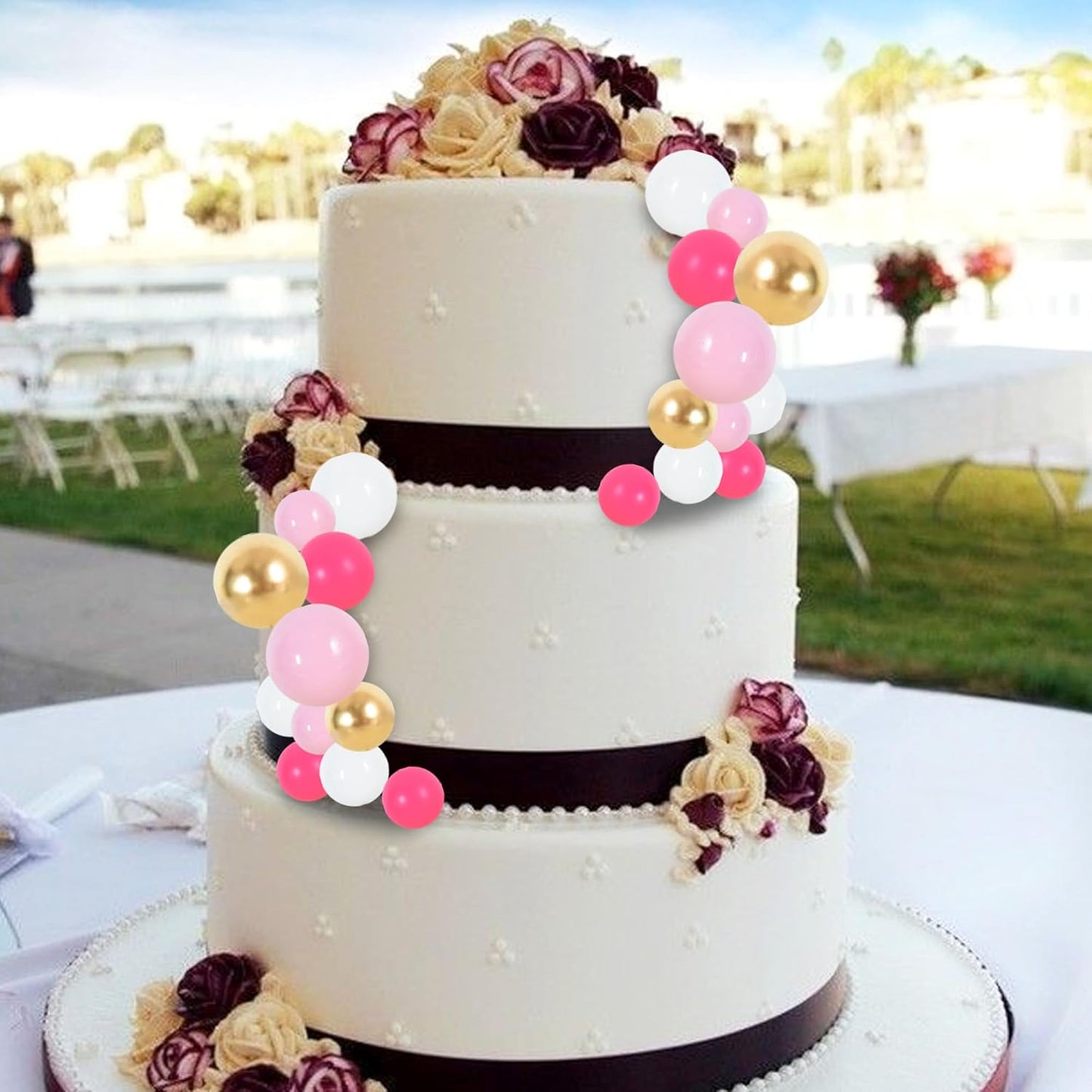 BEISHIDA 40 Pcs Foam Ball Cake Toppers with Sticks Mini Cake Decorations for Birthdays, Weddings, Baby Showers, DIY Baking Supplies, Anniversary Party (Hot Pink，Pink，White，Gold)