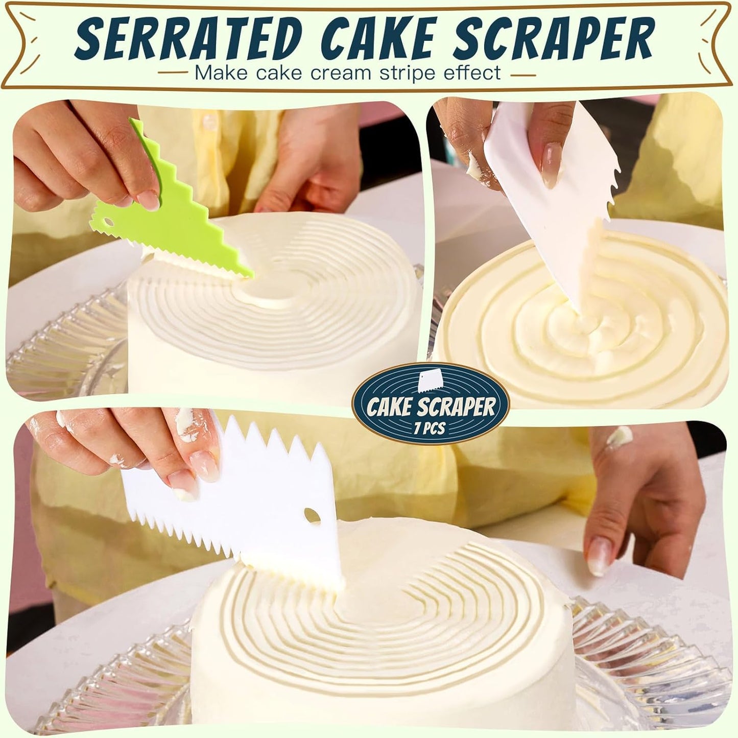 Teenitor 7 Pcs Cake Scraper, Bench Scraper Dough Scraper Cake Smoother Bowl Scraper Cake Cutter Cake Decorating Kit