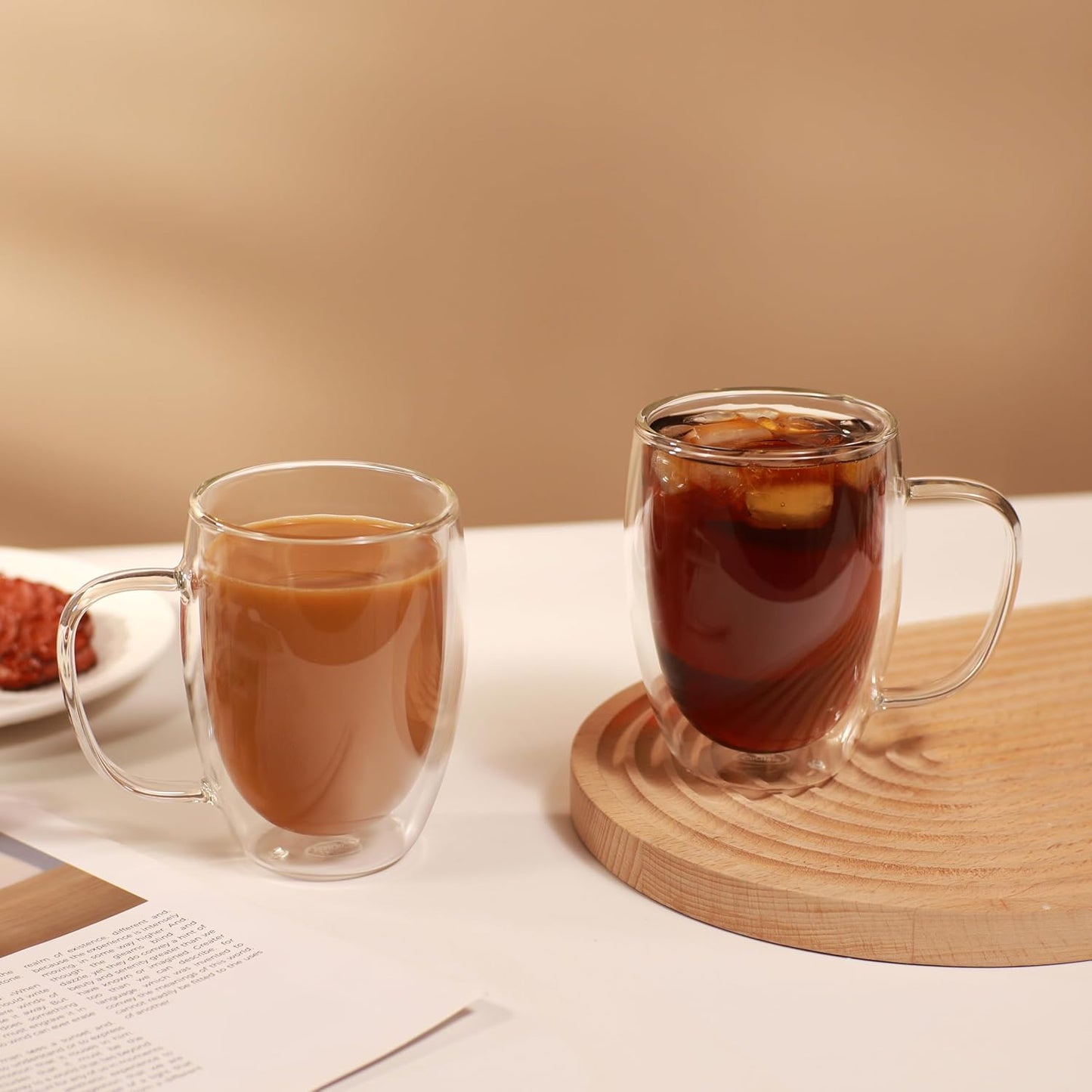 CNGLASS 6 Pack Double Walled Glass Coffee Mugs，12oz Clear Coffee Cups with Handle，Insulated Glass Espresso Mugs for Latte,Cappuccino,Tea