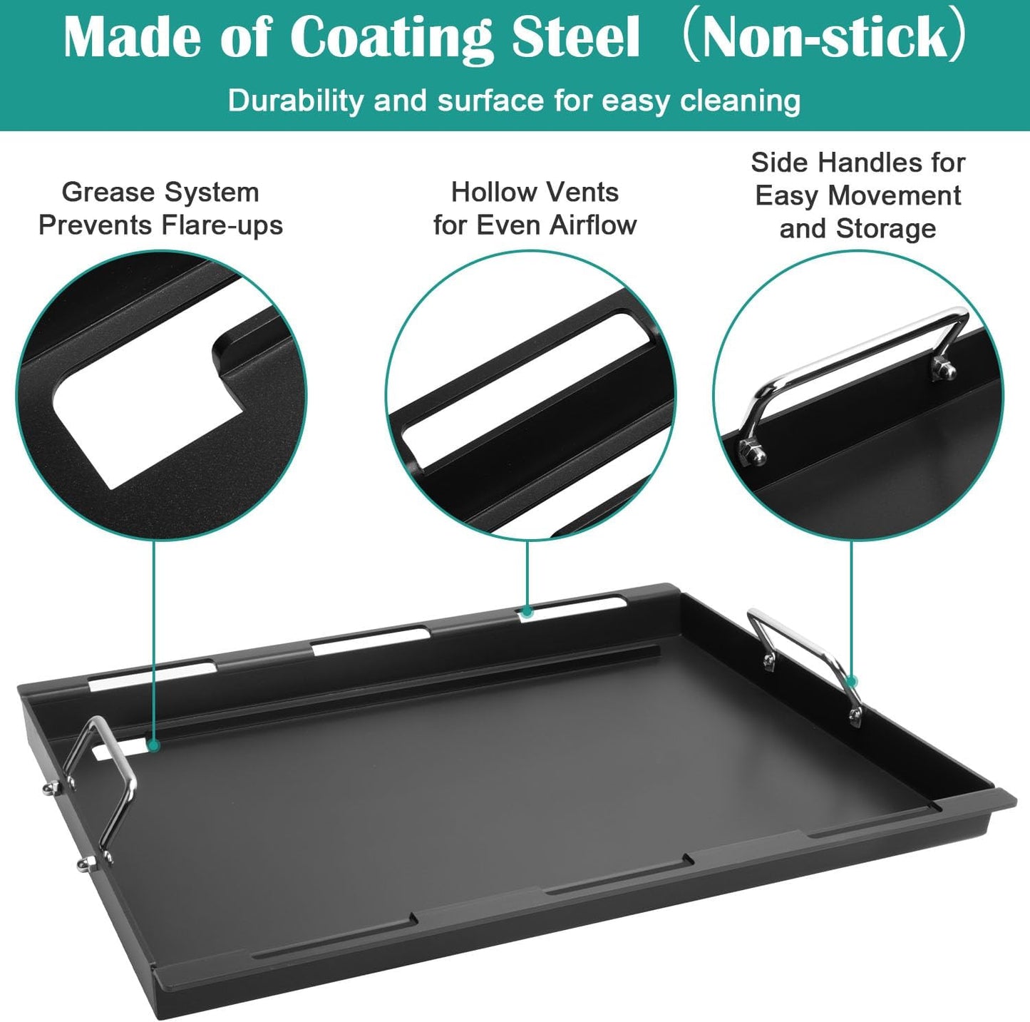 Cooking Griddle Inserts and Grate for Weber Genesis II 400 Series, Flat Top Grill Griddle for Weber GS4 Genesis II E-410 S-410 E-435 S-435 E/S-440, Replace for 6789 Full Size Griddle, 66097