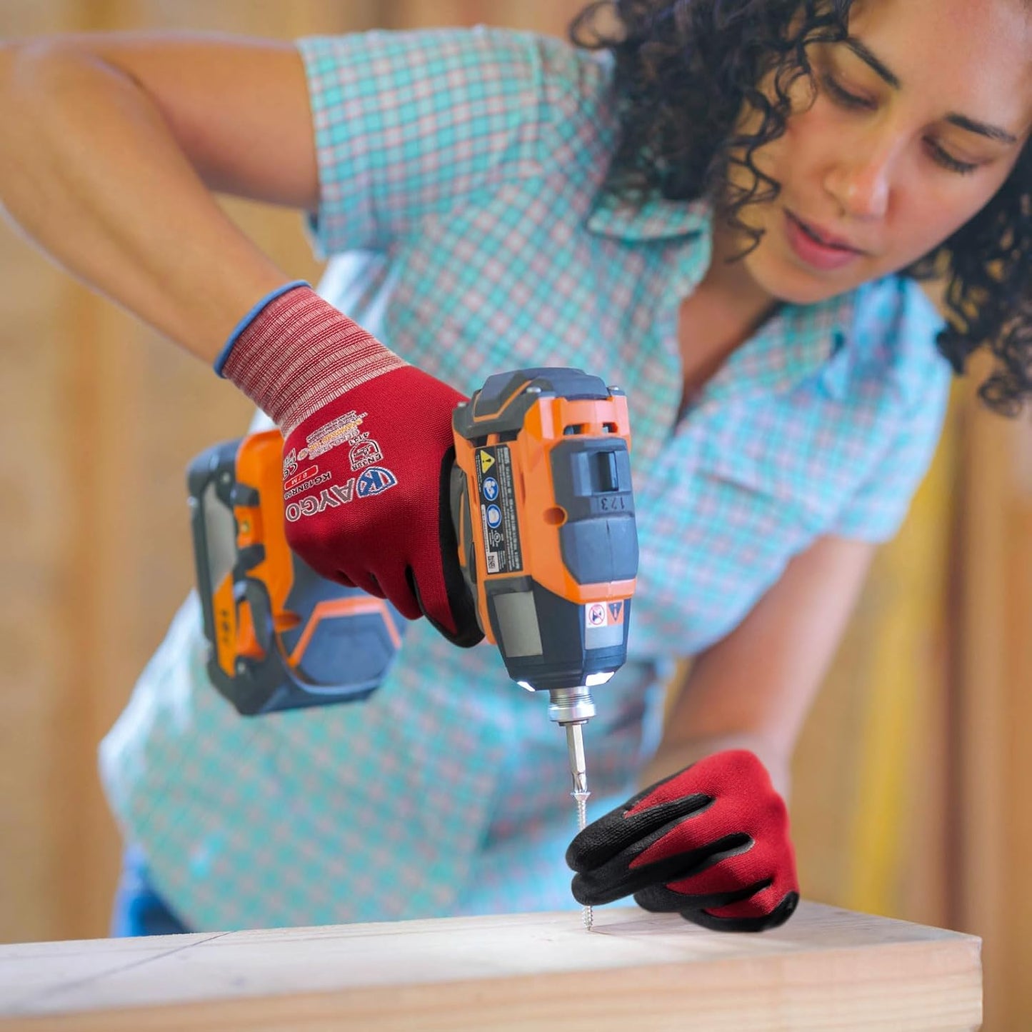 KAYGO Safety Work Gloves MicroFoam Nitrile Coated-3 Pairs, KG18NB,Seamless Knit Nylon Glove with Black Micro-Foam Nitrile Grip,Ideal for General Purpose,Automotive,Home Improvement,Red small