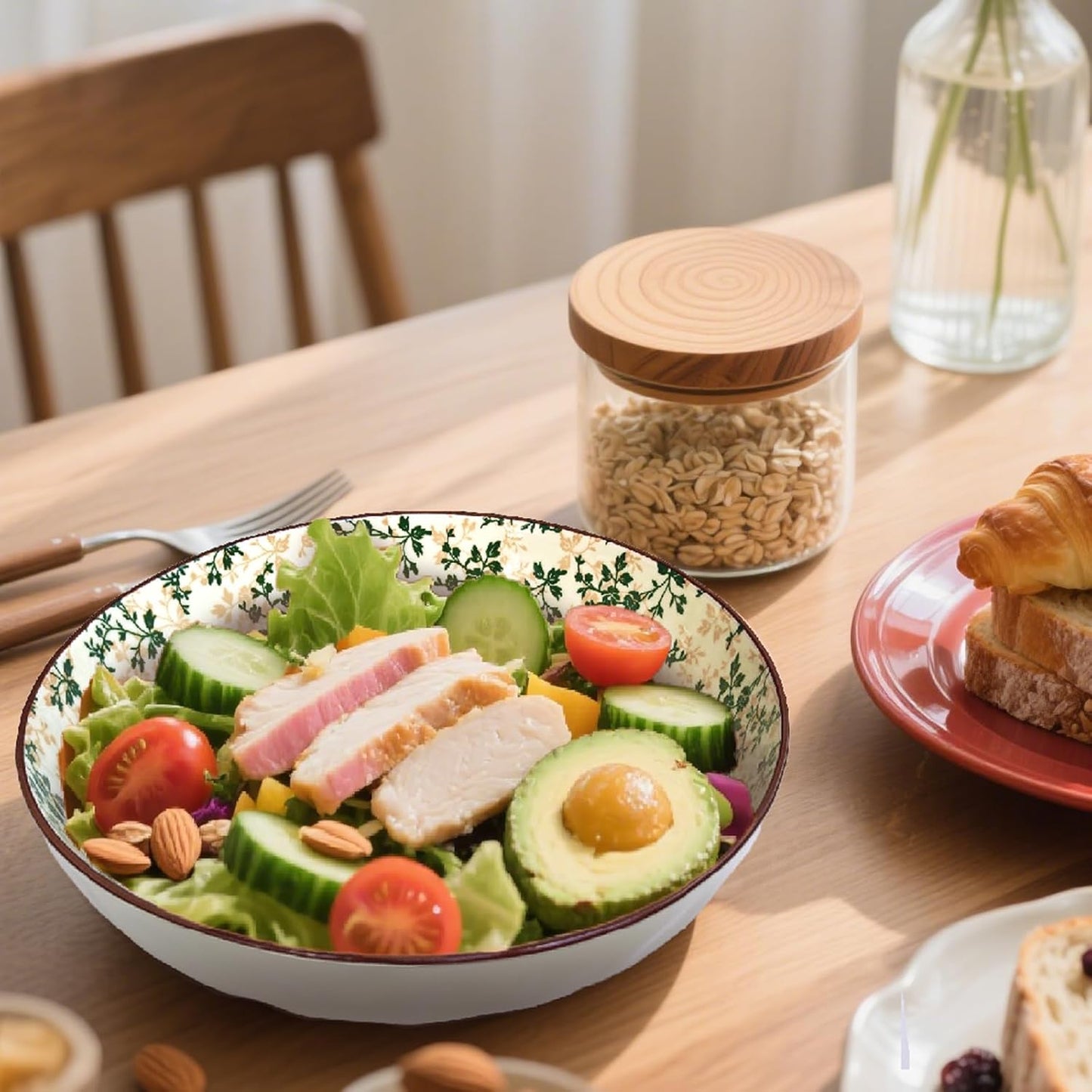 75 Oz Serving Bowls,Bohemian Style Large Porcelain Dishes for Entertaining Parties,Big Bowls for Eating Soup, Salad, Pasta, Fruit, Chips, 10.3 Inch Diameter (orange Beige)