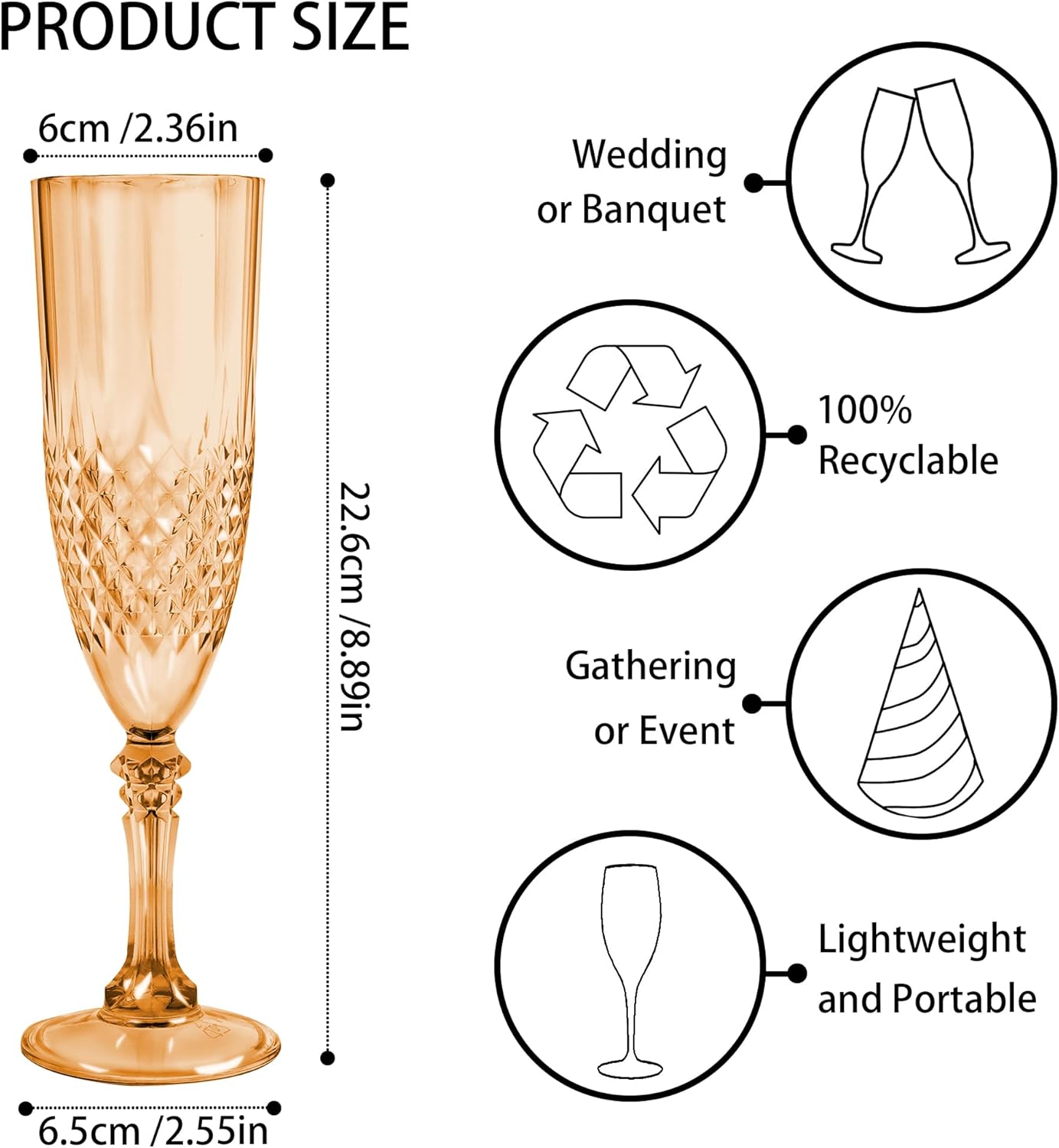 Plastic Champagne Flutes, 48PCS Gold Plastic Wine Glasses Goblets Reusable Champagne Flute for Weddings, Bachelor Parties, Toasting, and Events(48, Gold)