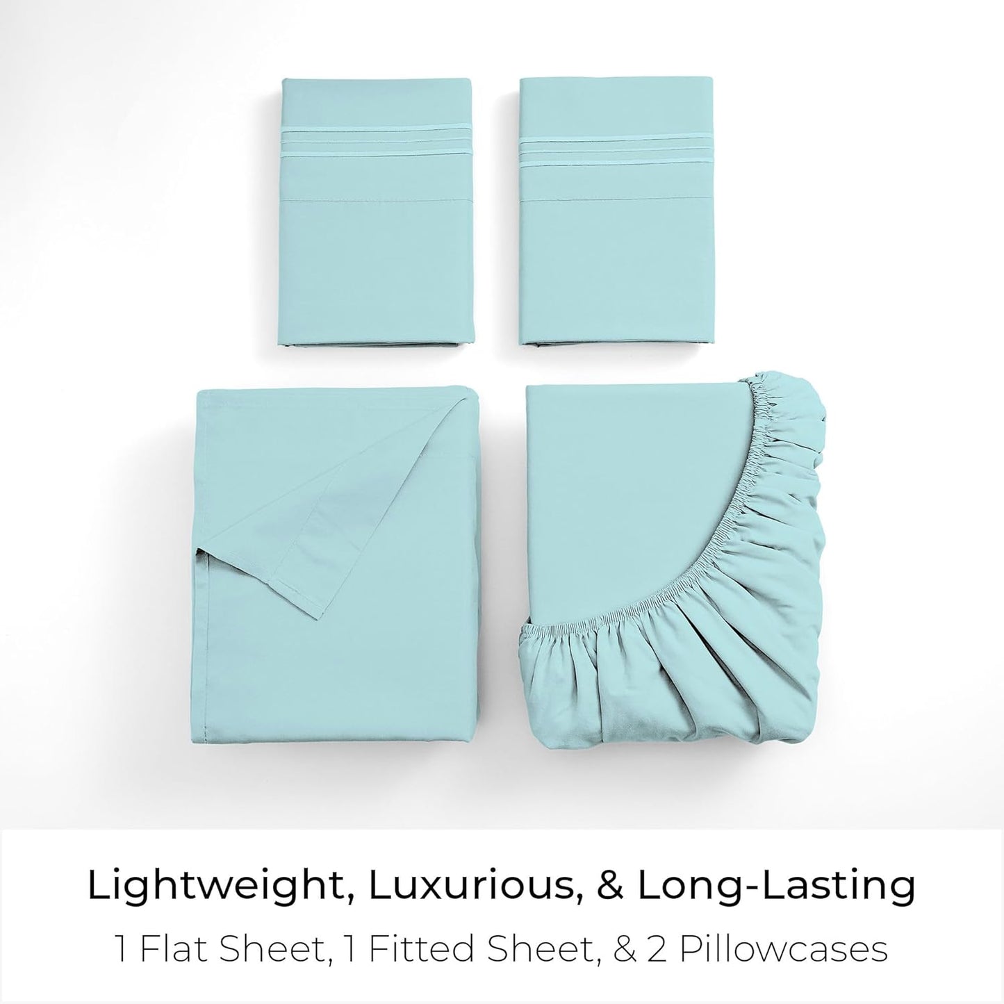 Mellanni King Sheets Set - 4 PC Iconic Collection Bedding - Hotel Luxury, Extra Soft, Cooling Bed Sheets - Wrinkle, Fade, Stain Resistant (King, Aqua)