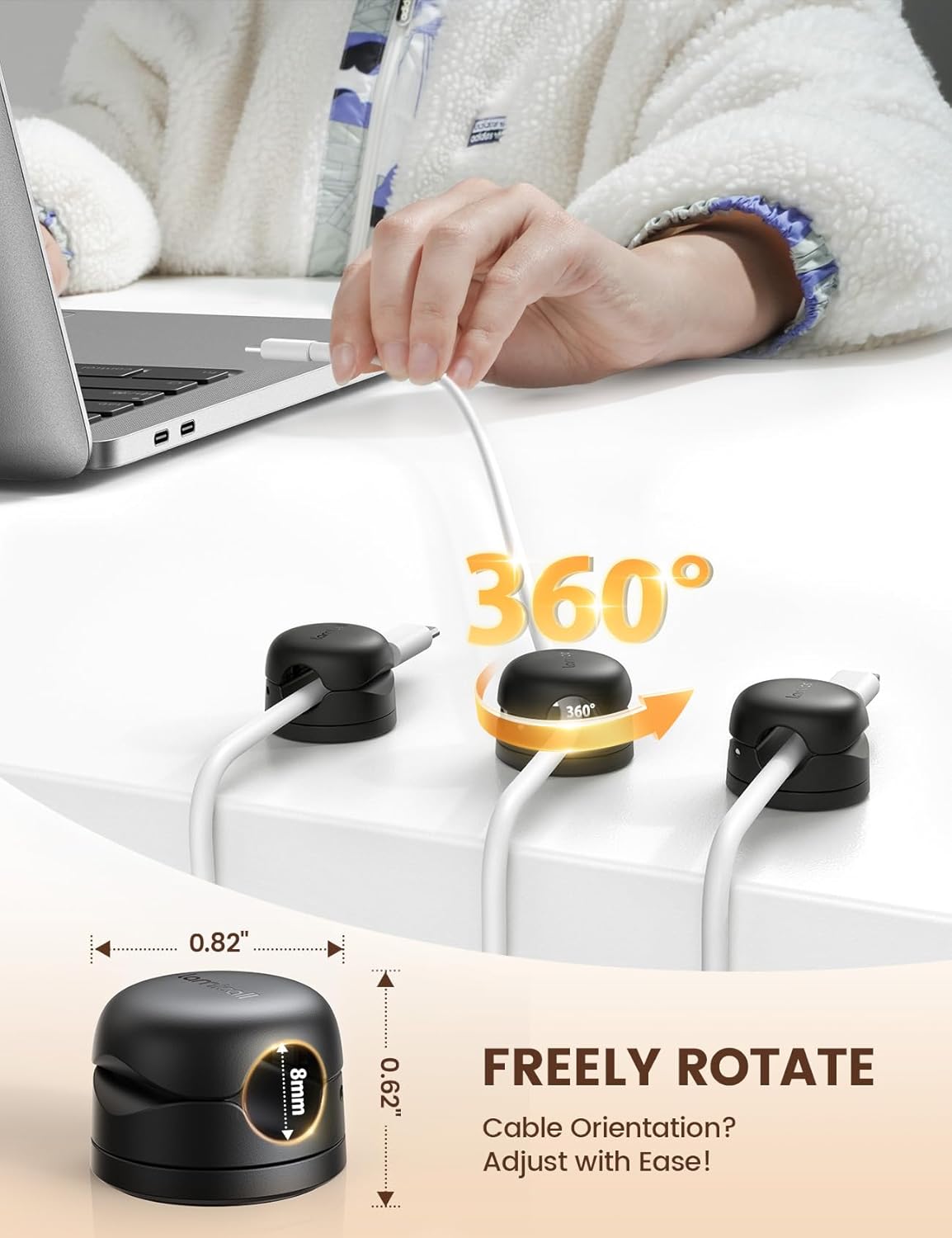 6Pack Rotatable Cord Organizer, Spring Cable Clips - Lamicall [1s Lock] Cord Holder, Desk Phone Charger Cable Management, No-Residue Adhesive Wire Organizer Keeper for Nightstand, Office Accessories