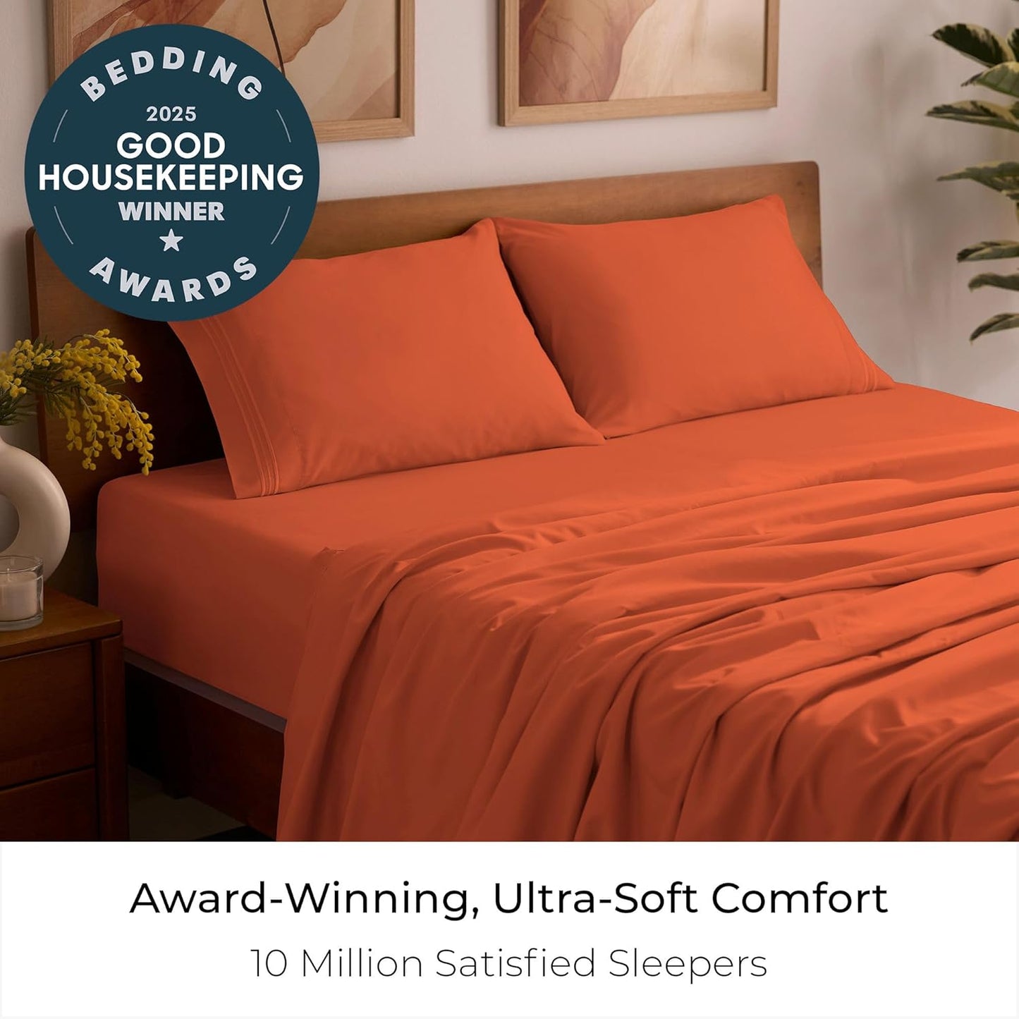 Mellanni Queen Sheets Set - 4 PC Iconic Collection Bedding - Hotel Luxury, Extra Soft, Cooling Bed Sheets - Wrinkle, Fade, Stain Resistant (Queen, Poppy Orange)