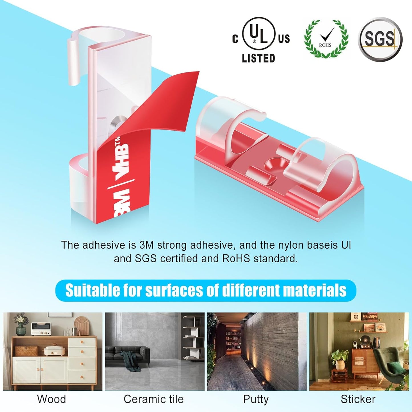 XHF 35pcs Large Self Adhesive Cable Clips Clear,Wire Clips Cable Management Wire Organizer Cord Holder for Under Desk, Car, Wall, TV PC Ethernet Cable