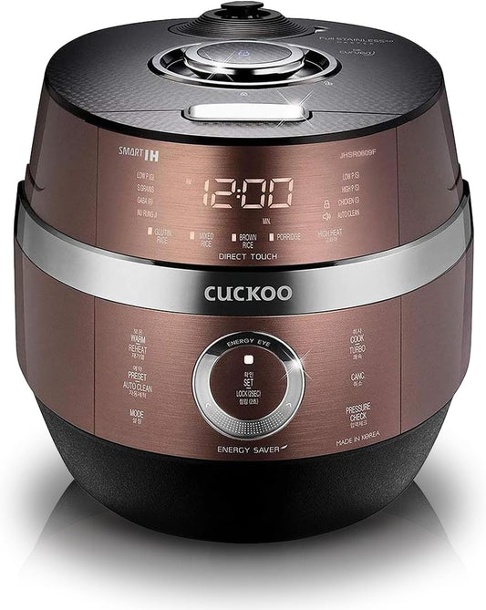 CUCKOO CRP-JHR1009F 10-Cup (Uncooked) / 20-Cup (Cooked) Induction Heating Pressure Rice Cooker with Nonstick Inner Pot, 16 Menu Options, Fuzzy Logic Tech, 3 Voice Guide, Auto Clean (Copper/Black)