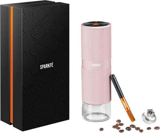 Portable Electric Coffee Grinder, Rechargeable Handheld Grinder with Stainless Steel Conical Burr, Adjustable Grind Settings, for Espresso, Moka, Pour Over, French Press, Cold Brew, Blushy