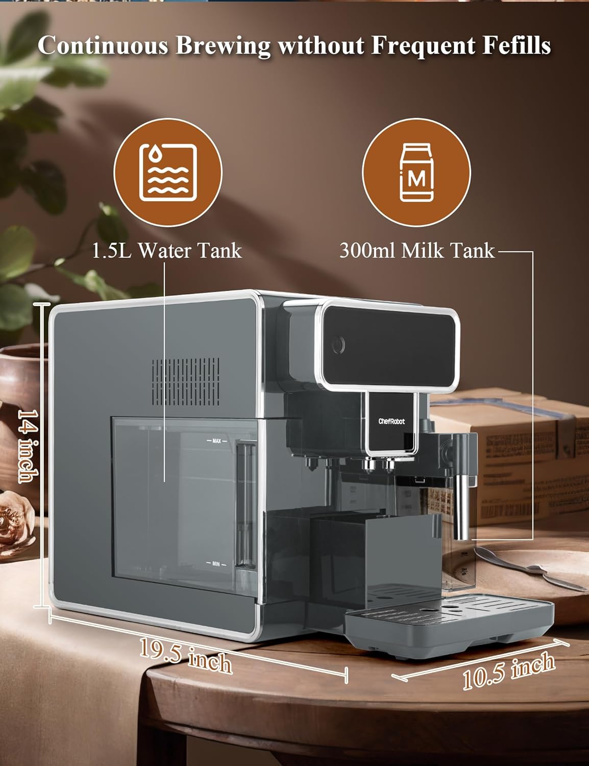 Fully Automatic Coffee Maker with Built-in 3-Level Grinder Expresso/Cappuccino/Latte/Americano Coffee Machines with Self-Cleaning Function 12 Cup Coffee Machine for Home/Office