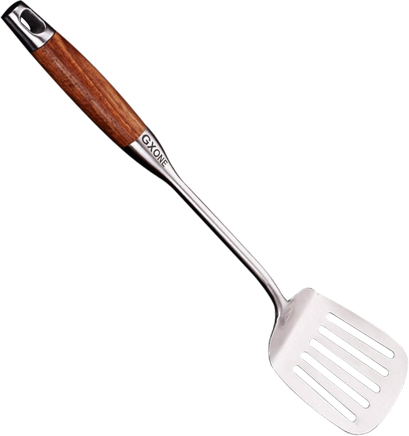 Metal Spatula,304 Stainless Steel Wok Spatula with Heat Resistant Wooden Handle,Silver/15.7Inch