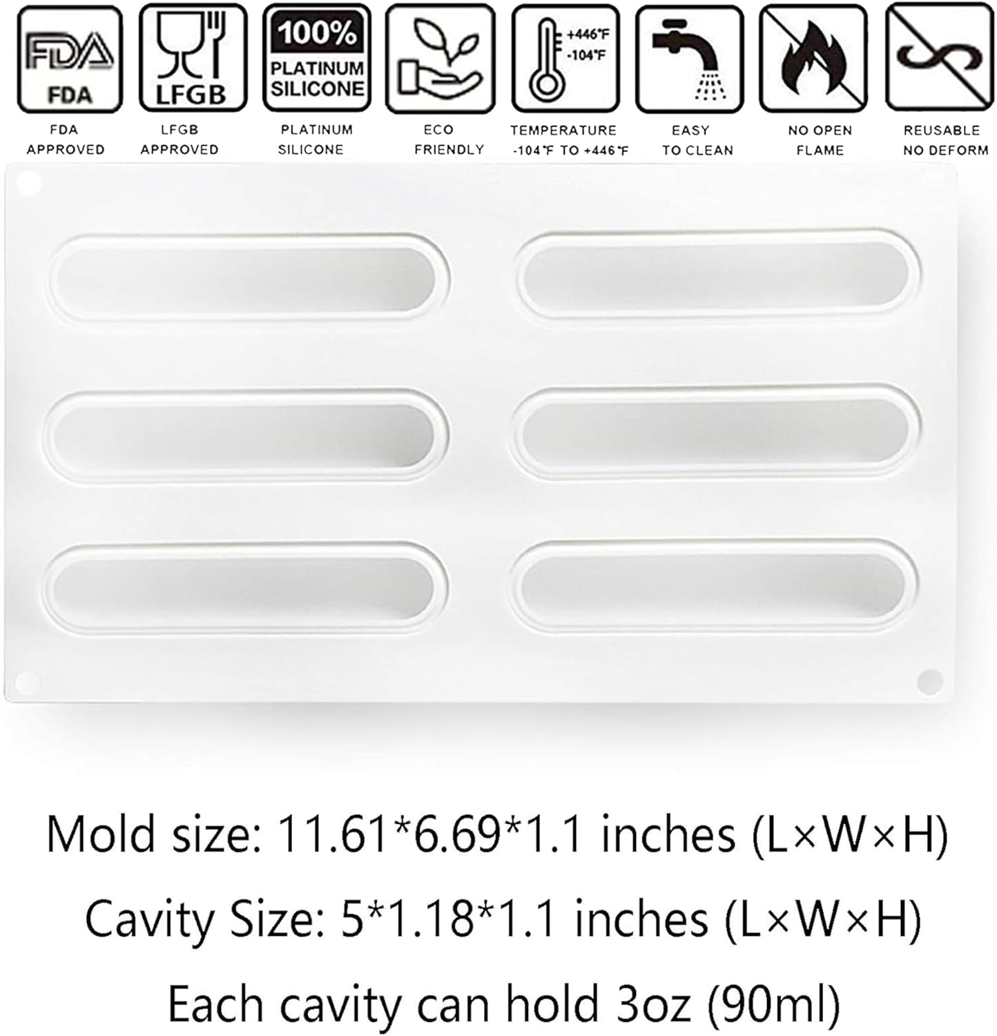 OCPO KITCHEN Eclair Silicone Mold for Baking Mousse Cake Dessert Pastry Chocolate, Ice Cream Mould, Cake Decoration Mold, Fashion Eclair Shape (6-Cavity)