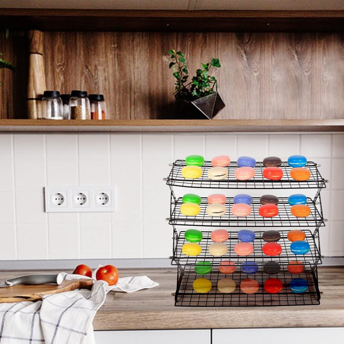 ShellKingdom 4 Tier Collapsible Cooling Rack, Outdoor Camping Picnic Shelf, Wire Cooling Rack for Baking, Cookies, Cake, Roasting, Grilling, Drying Rack - Black