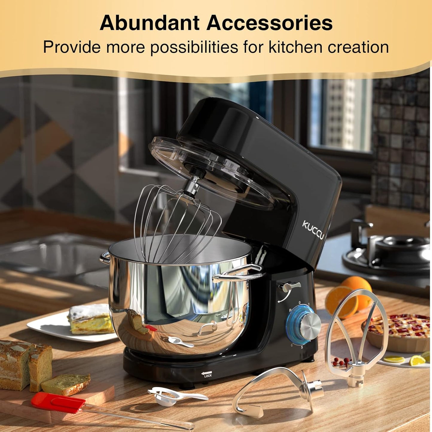 Stand Mixer, 9.5 Qt 660W, 6-Speed Tilt-Head Food Dough Mixer, Electric Kitchen Mixer with Dough Hook, Flat Beater & Wire Whisk, Mixing Bowl (9.5-QT, Black)