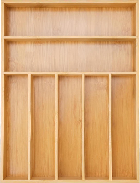 Silverware Organizer Kitchen Drawer Organizer Utensil Organizer Bamboo Silverware Holder Cutlery Organizer in Drawer Flatware Organizer Tray(7 slots, Natural