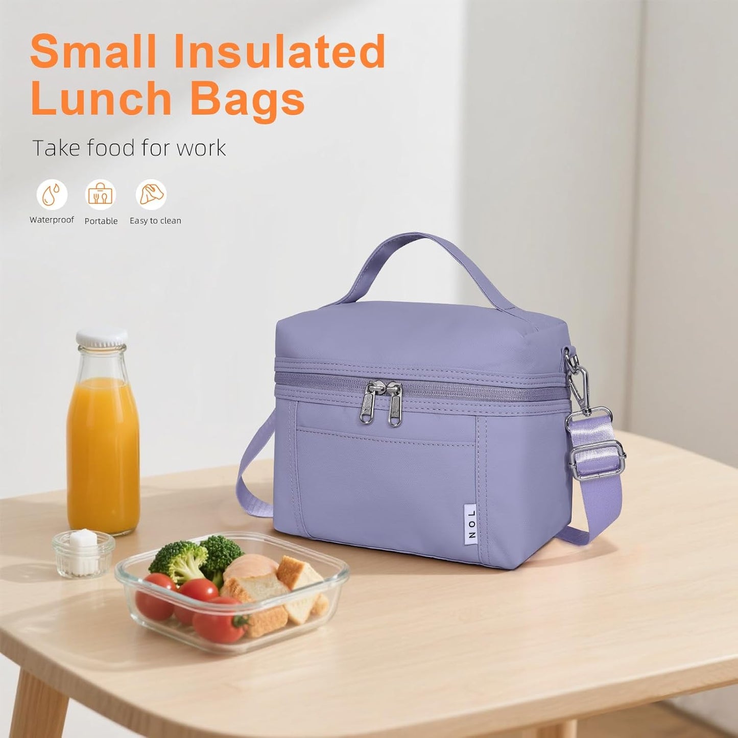 NOL Natural Organic Lifestyle Insulated Lunch Bags for Women Cooler Bag Lightweight Nylon Waterproof Lunch Box For Work (Small, Light purple)