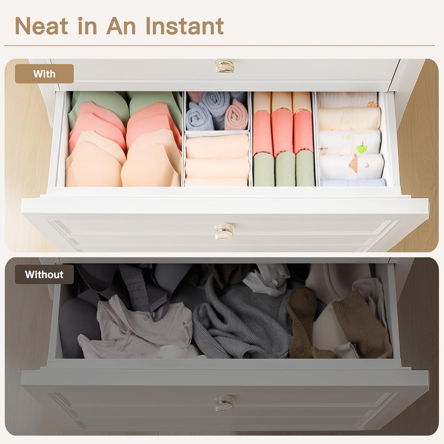 Criusia Drawer Organizer Clothes, 14 Pack Dresser Organizer for Baby Clothes, Underwear, Sock- Foldable Closet Organization and Storage Dividers Bins for Nursery, Bedroom and Dorm (White)