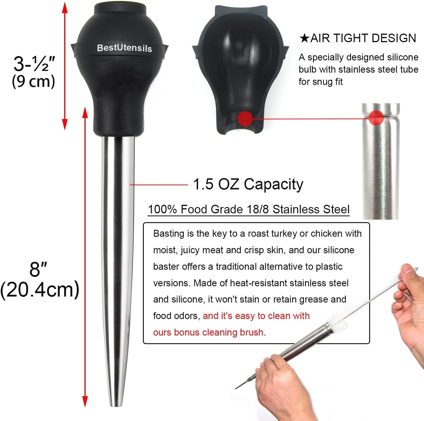 KAYCROWN Turkey Baster and Turkey Roast Lifters with Non-Slip Handle, Silicone Turkey Baster with 2 Marinade Needles & Stainless Steel Turkey Poultry Forks Set, Poultry Lifters
