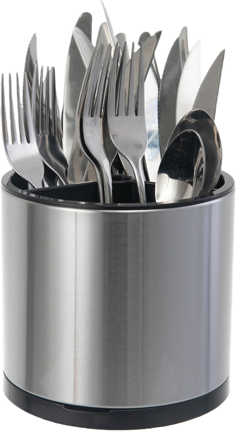 Utensil Holder,Kitchen Utensil Holder For Counter,Rotating Silverware Organizer Cooking Flatware Spoon Spatula Tool Cutlery Container Stainless Steel Caddy