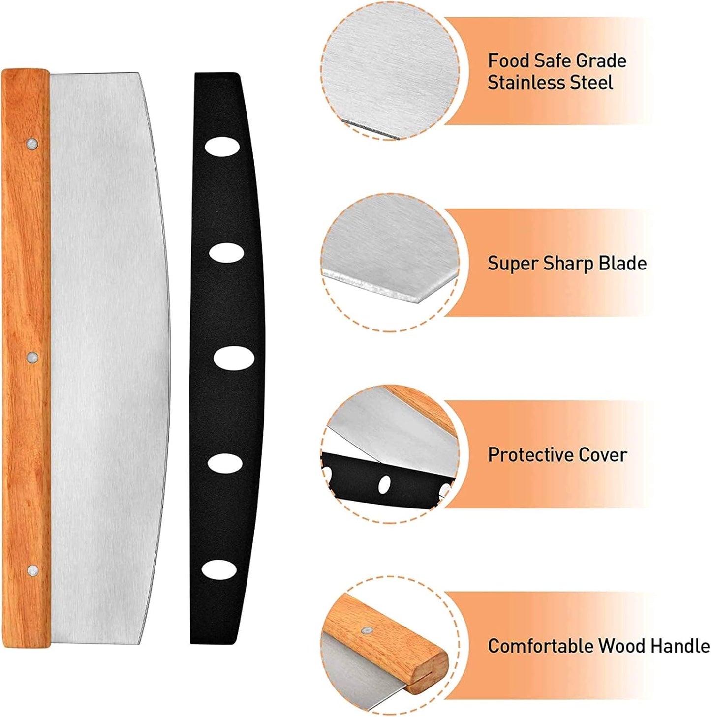 Pizza Grilling Tool Kit - Including 15 x 12 inch Pizza Stone with Metal Handle Rack, Rocker Pizza Cutter Blade with Wooden Safer Grip & Protective Cover – Premium Pizza Oven Grill Accessories