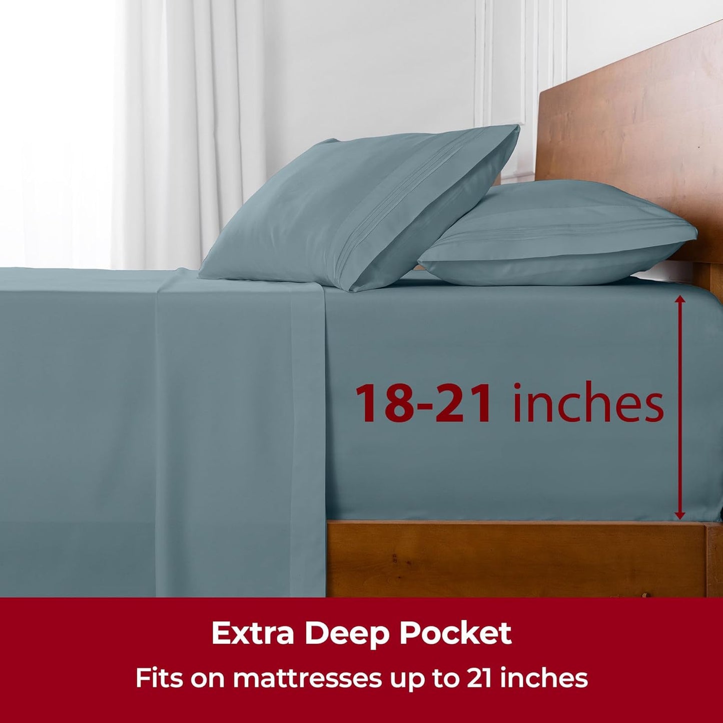 Mellanni Extra Deep Twin XL Sheets - 3 PC Iconic Collection Bedding - Hotel Luxury, Ultra Soft, Cooling Bed Sheets - Wrinkle, Fade, Stain Resistant (Twin Extra Long, Spa Blue)