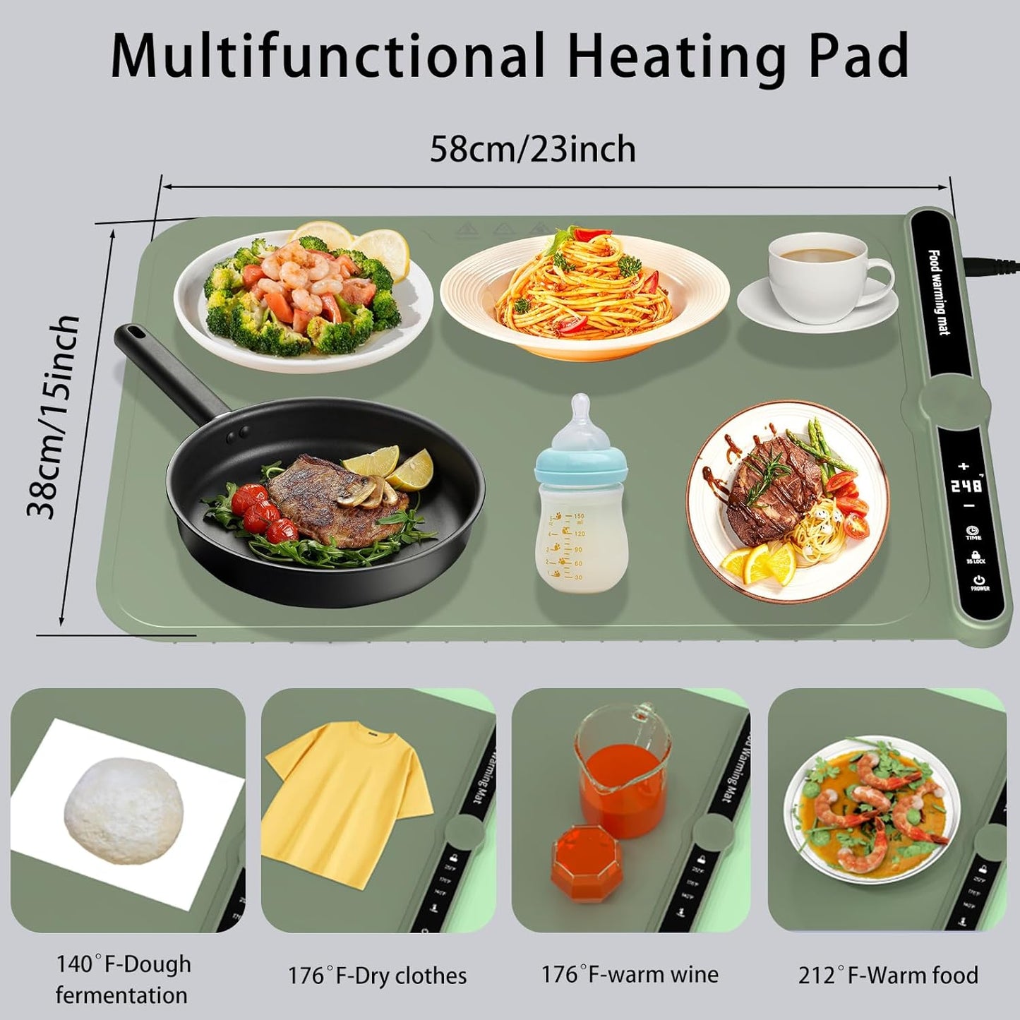 Warming Mat for Food, Rollable Electric Warming Trays for Food with 9 Temperature Settings, Heating Fastly in 10S, Food Warmer Using for Buffets Party and Home Daily, Green