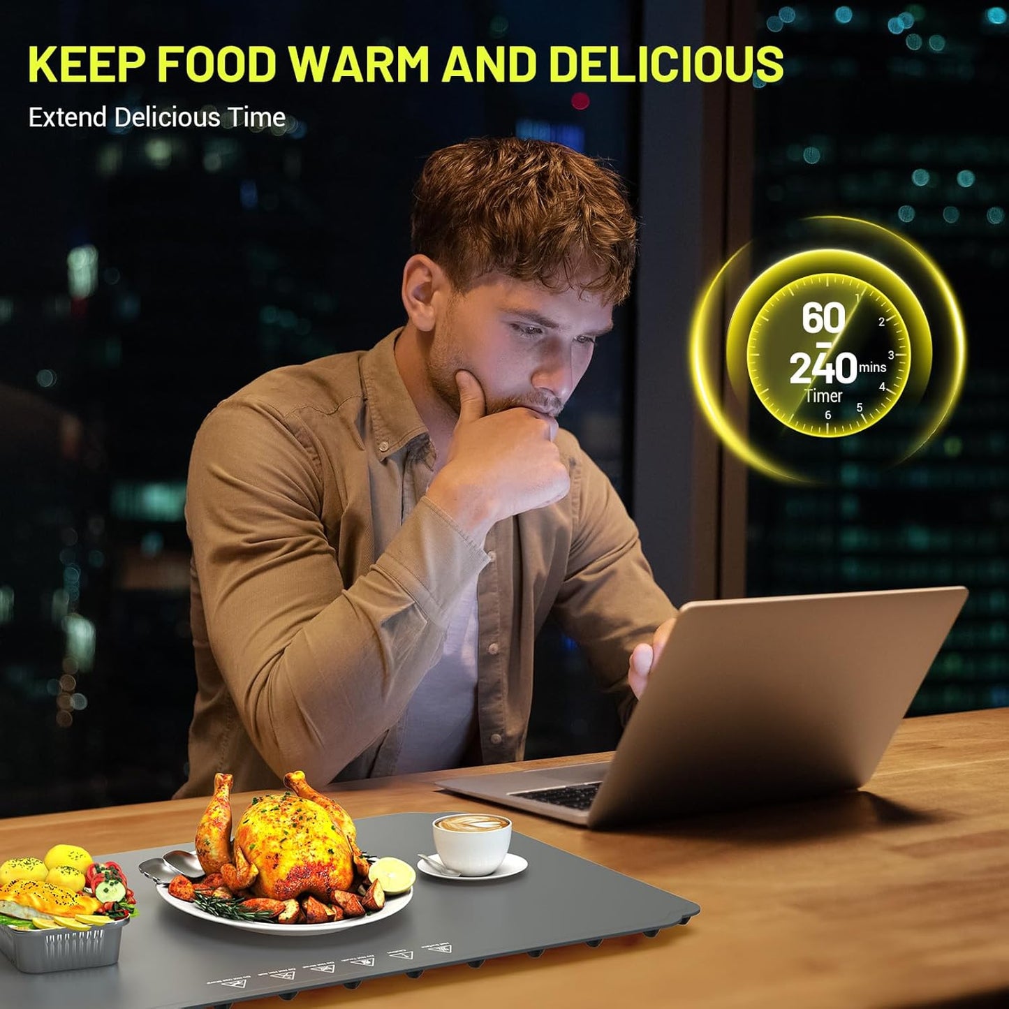 Food Warming Mat, Food Warming Mats for Countertop, Portable Electric Warming Tray for Parties Buffet with 3 Temp & 4 Hours Timer Setting, for Parties, Gatherings, Everyday Use