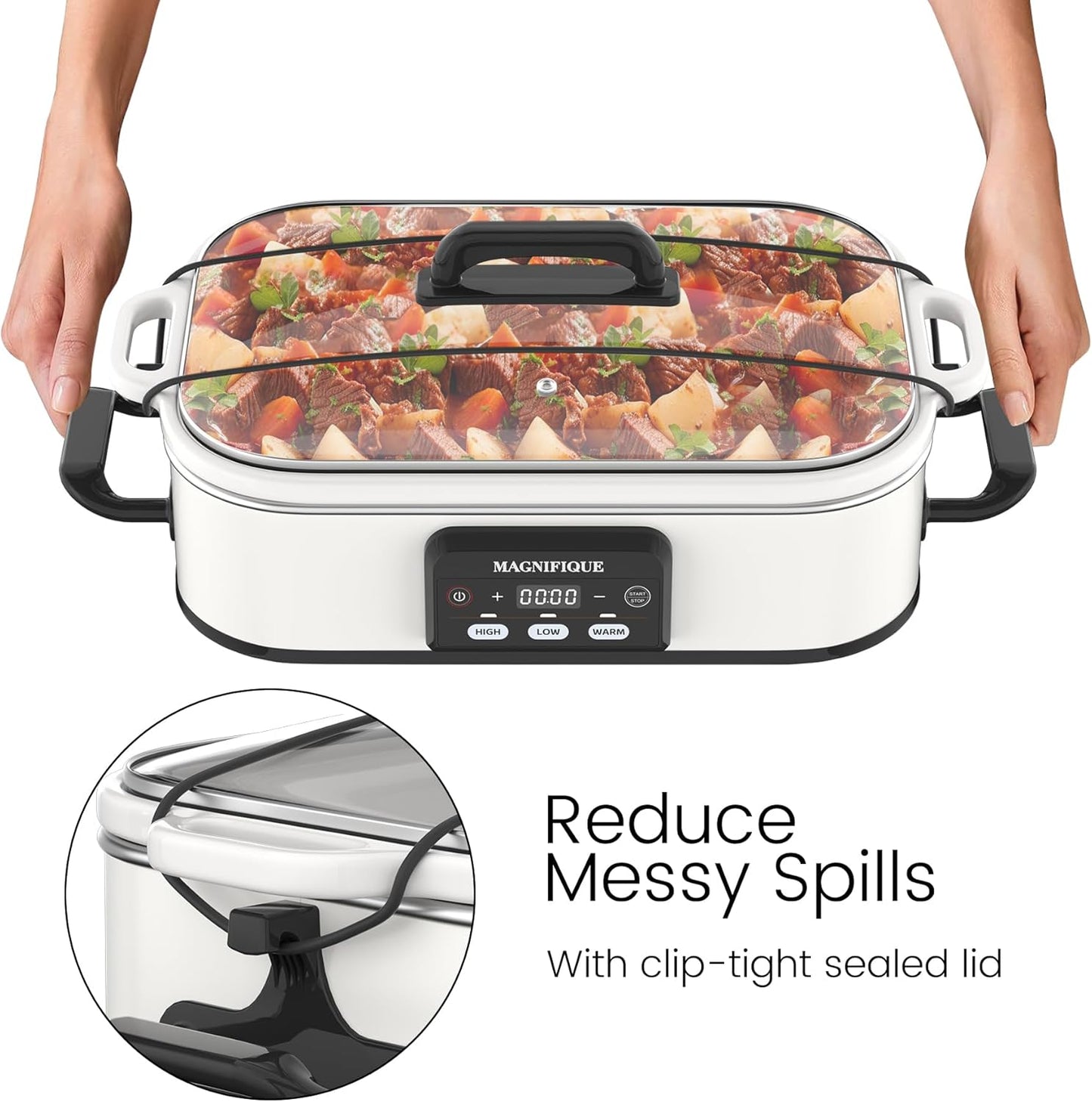 4 Quart Casserole Programmable Slow Cooker with Ceramic Baking Dish - Perfect Kitchen Small Appliance for Family Dinners, Oven Safe and Durable Bakeware for Lasagna, Roasts (White)