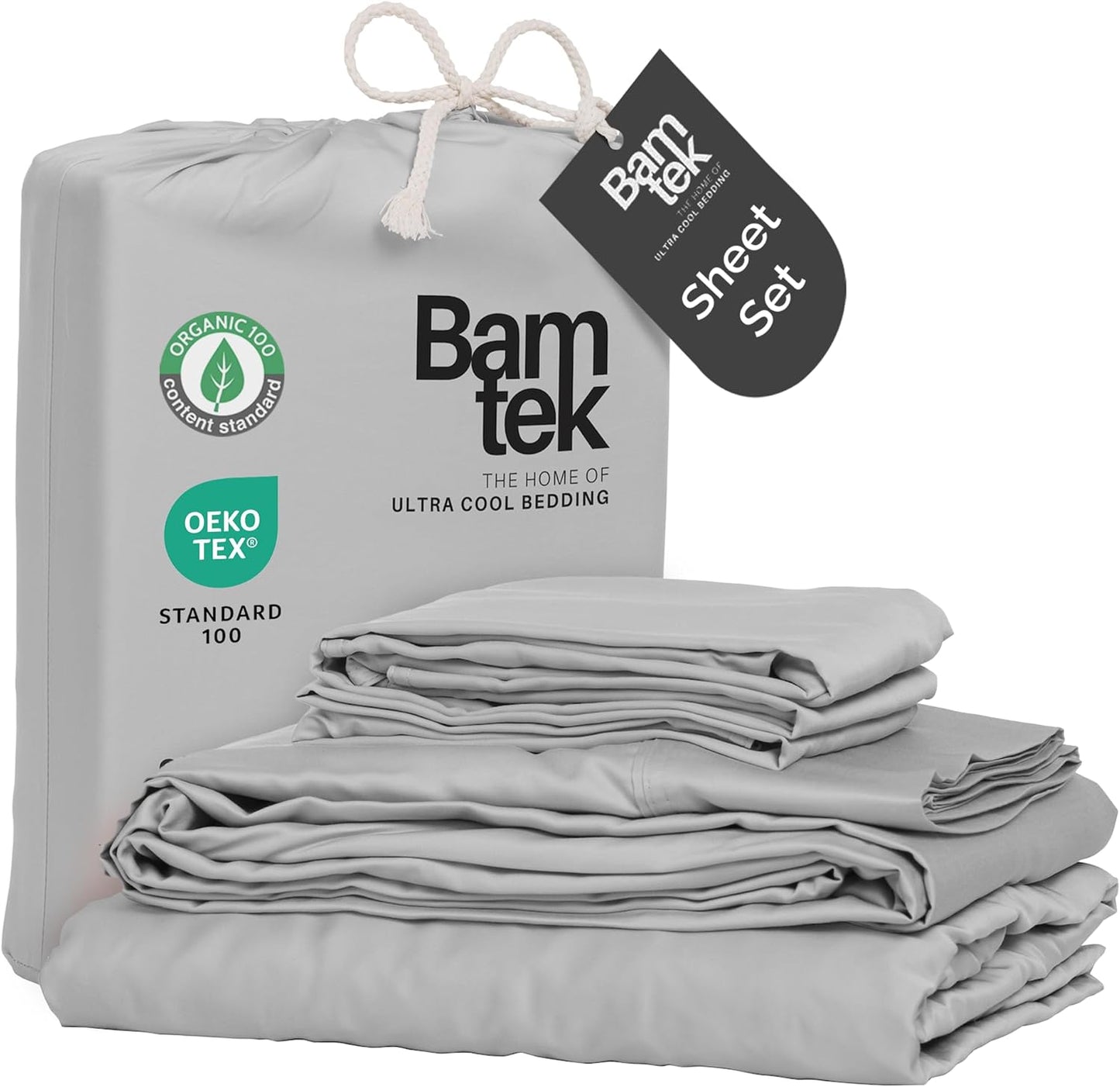 100% Viscose from Bamboo Sheets Queen Size, Super Soft Bedding Set, 4PC Cooling Sheets for Hot Sleepers, Vegan Silk Moisture Wicking, Organically Grown Bedsheet, Gray Mist - 60" x 80"