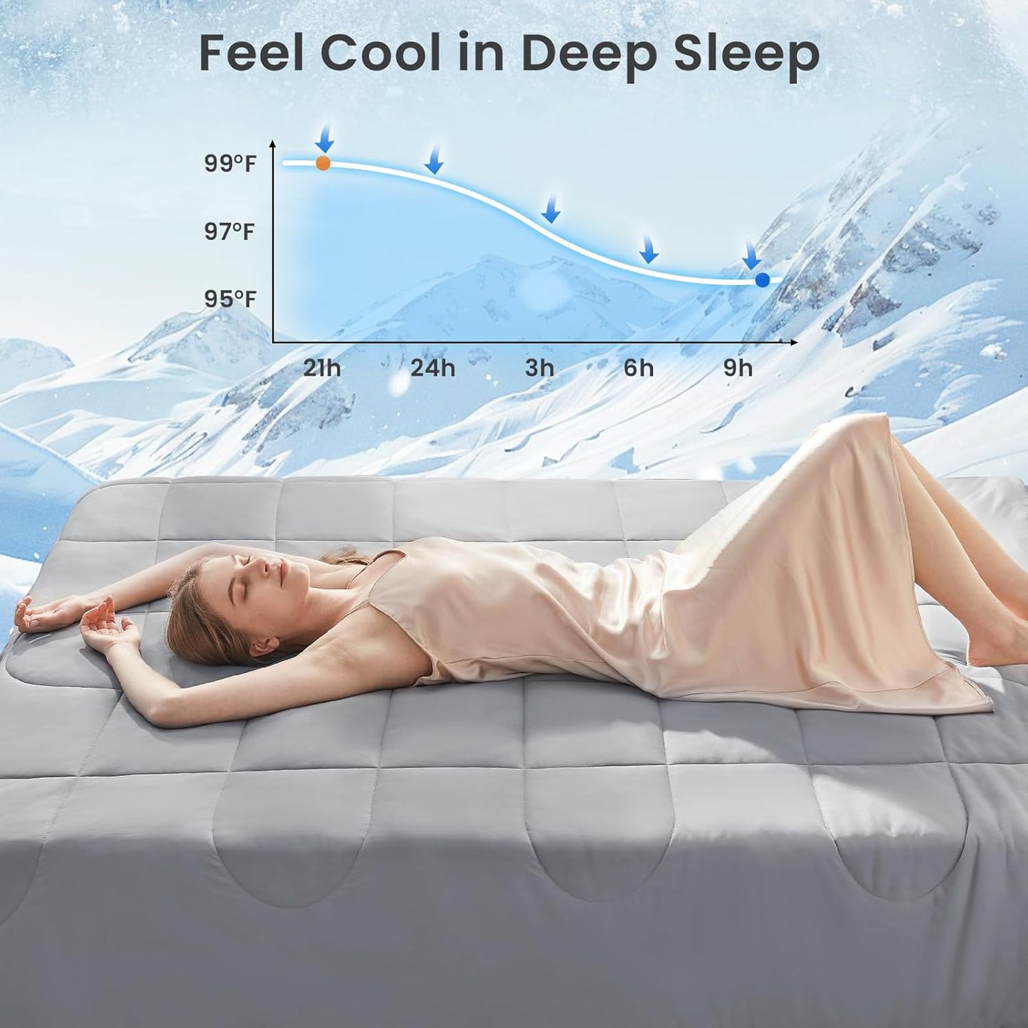 HYLEORY Cooling Comforter King Size - Summer Cooling Blanket for Hot Sleepers/Night Sweats, Double-Sided Cold Touch Silky Ice Comforters, Breathable Lightweight Beddings, Cool Gray, 108"x90"