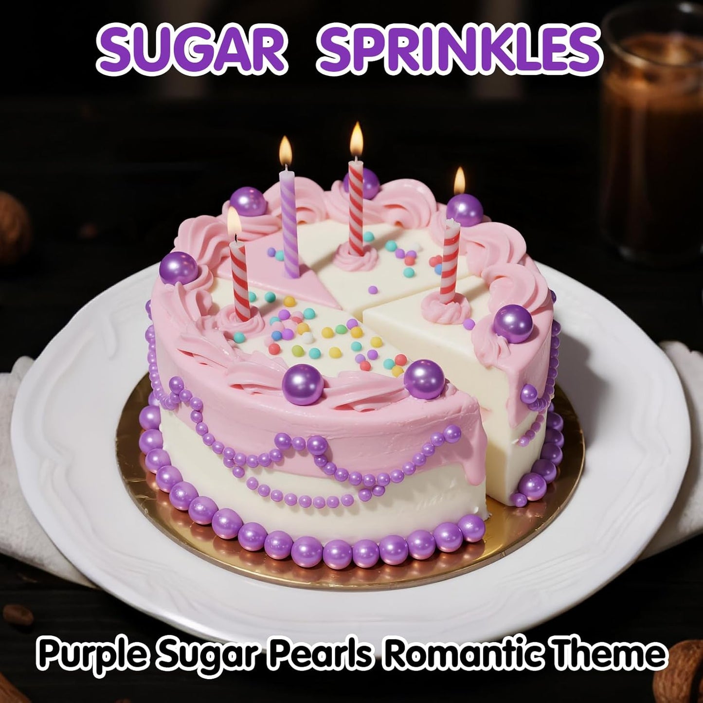 Edible Pearl Sprinkles,Purple Pearl Sugar Sprinkles,Mix Size,Baking Edible Cake Decorations Candy,Cupcake Toppers,Cookie Decorating Donuts Ice Cream Toppings, Party Supplies130g/4.58oz