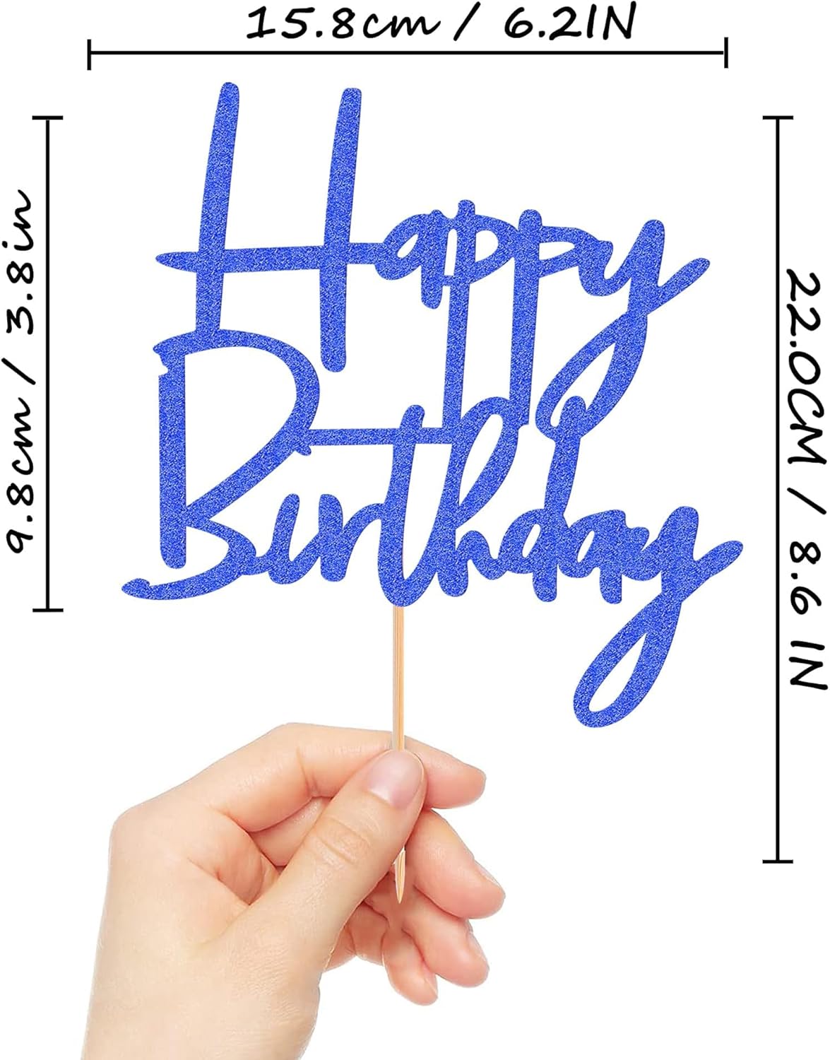 Happy Birthday Cake Topper - Glitter Dark Blue Birthday Cake Top Decorations (Dark Blue)
