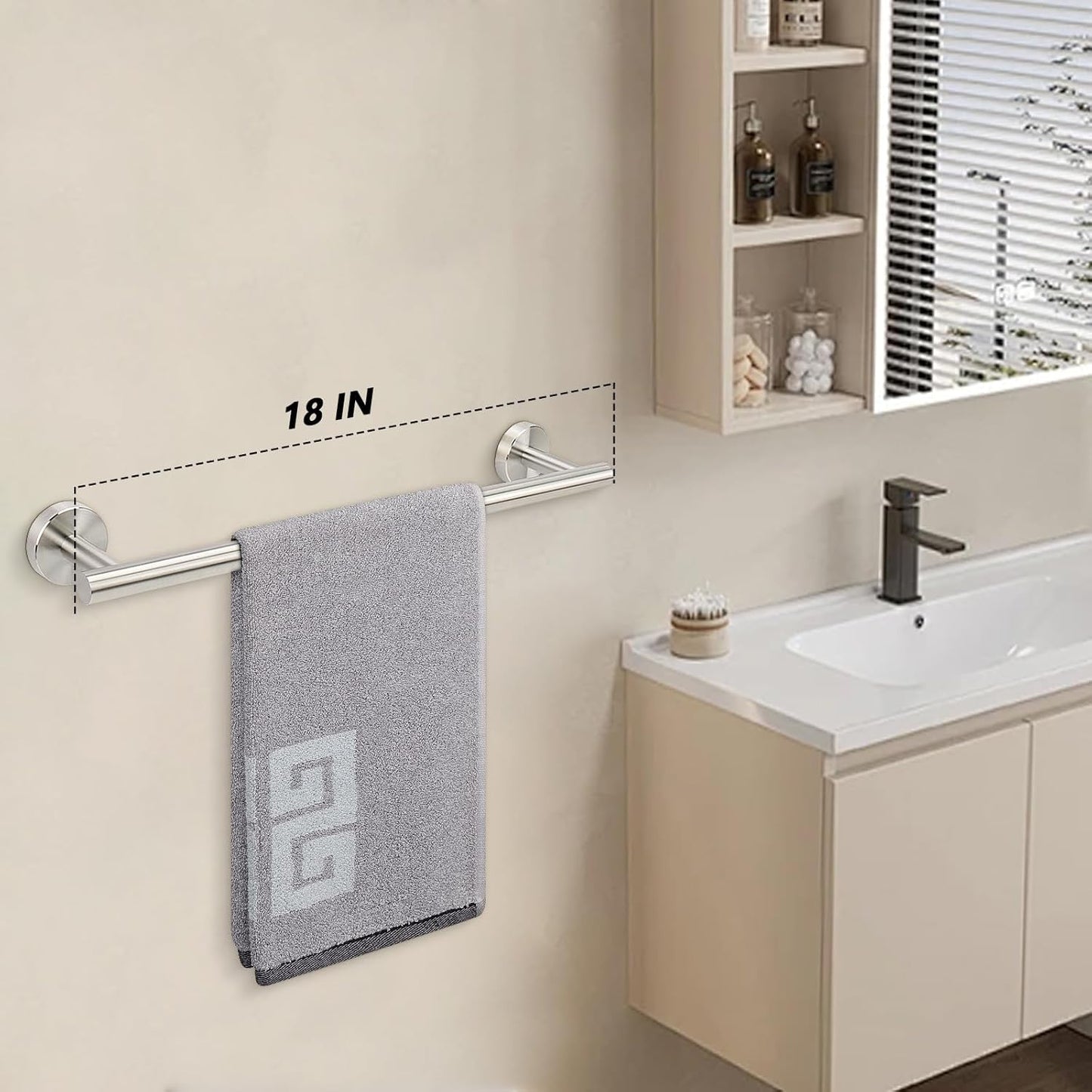 NearMoon Bath Towel Bar, Bath Accessories Thicken Stainless Steel Shower Towel Rack for Bathroom, Towel Holder Wall Mounted (2 Pack, Brushed Nickel, 18 Inch)