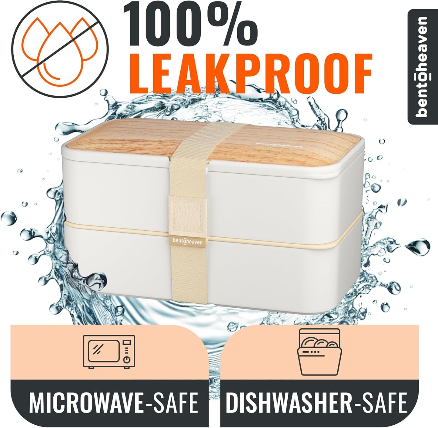 Bentoheaven Premium Bento Box Adult Lunch Box with Compartments for Women & Men, Set of Utensil & Chopsticks & Dip Container, Cute Japanese Kids Bento Lunch Box, Microwavable (Bright Light)