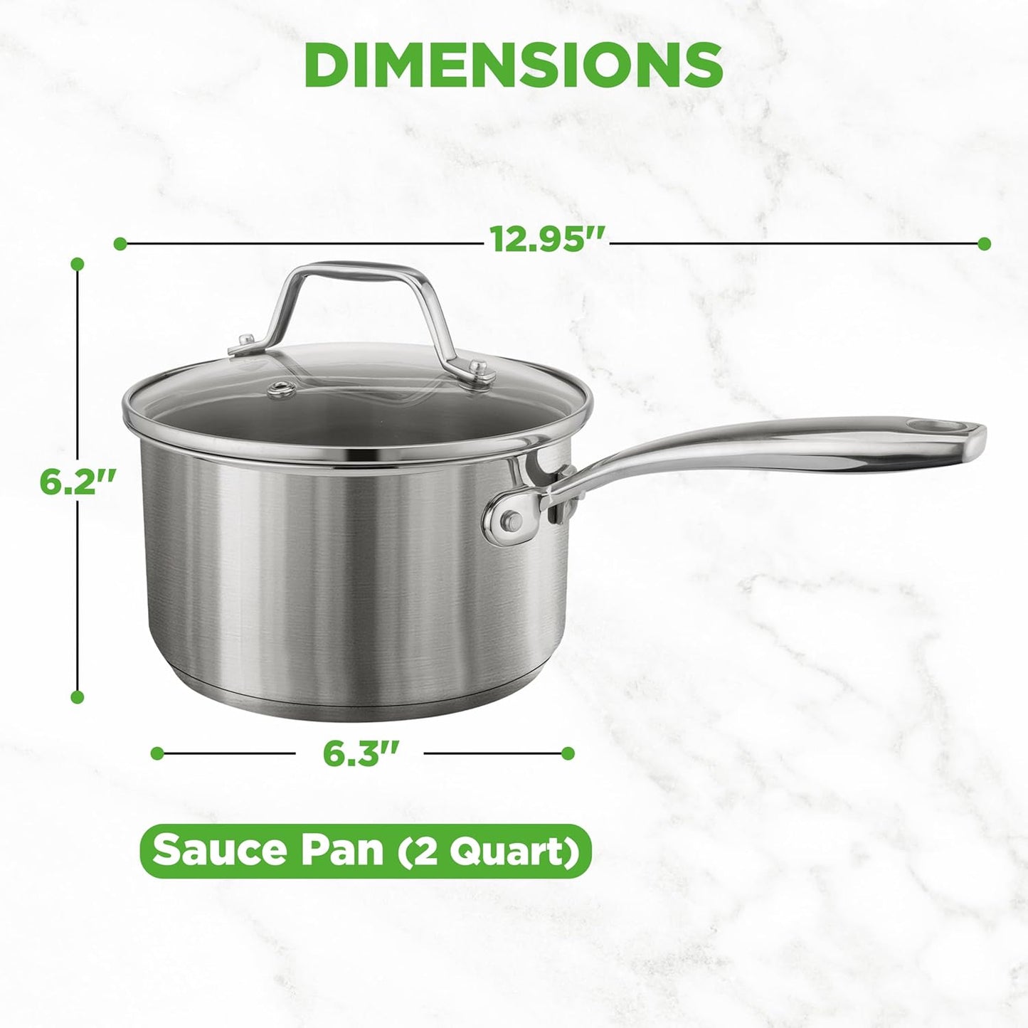 NutriChef 2 Quart Stainless Steel Pot with Lid - Heavy Duty Saucepan with Ergonomic Handles, For All Cooktops