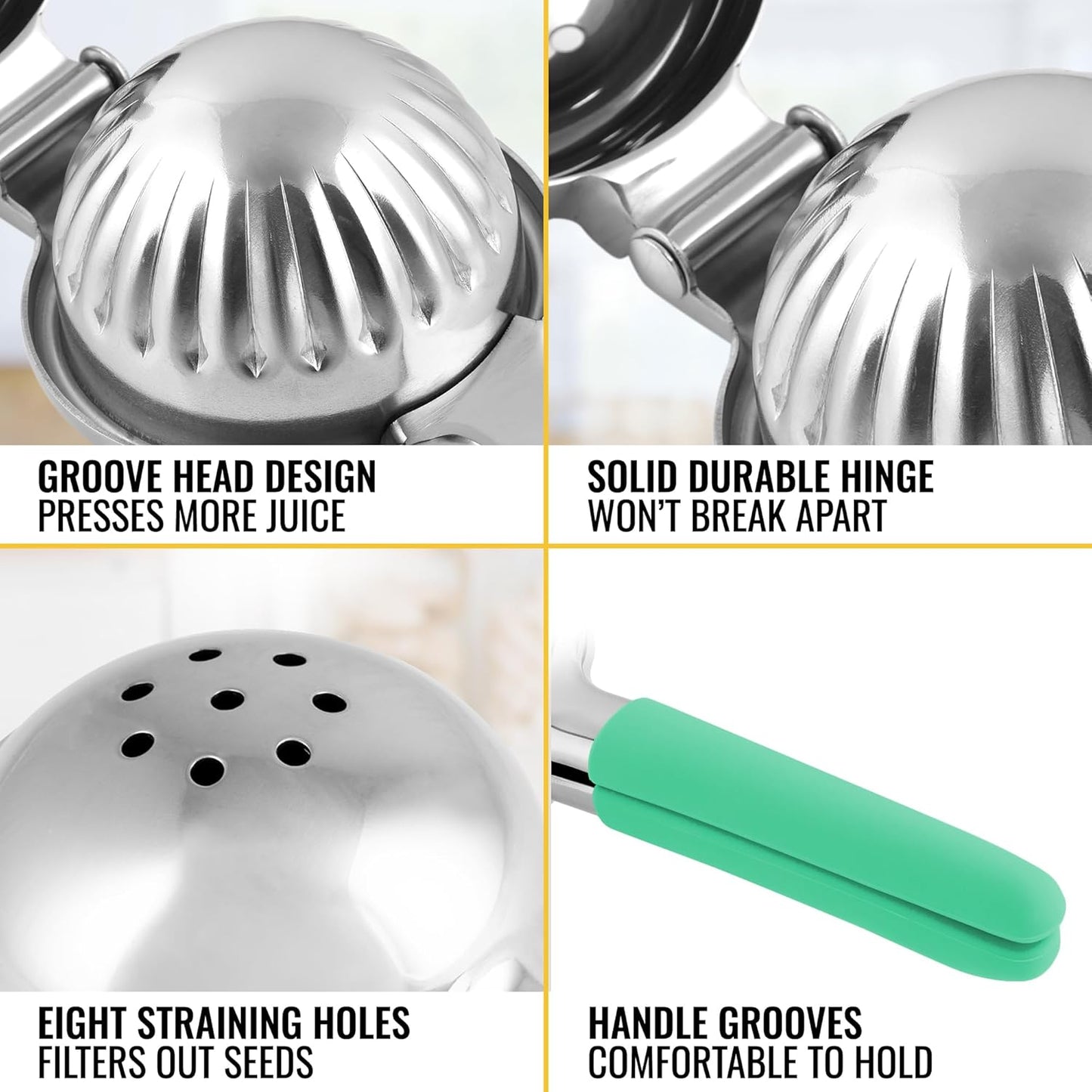 Zulay Lemon Squeezer Stainless Steel with Premium Heavy Duty Solid Metal Squeezer Bowl and Food Grade Silicone Handles - Large Manual Citrus Press Juicer and Lime Squeezer Stainless Steel (Mint)