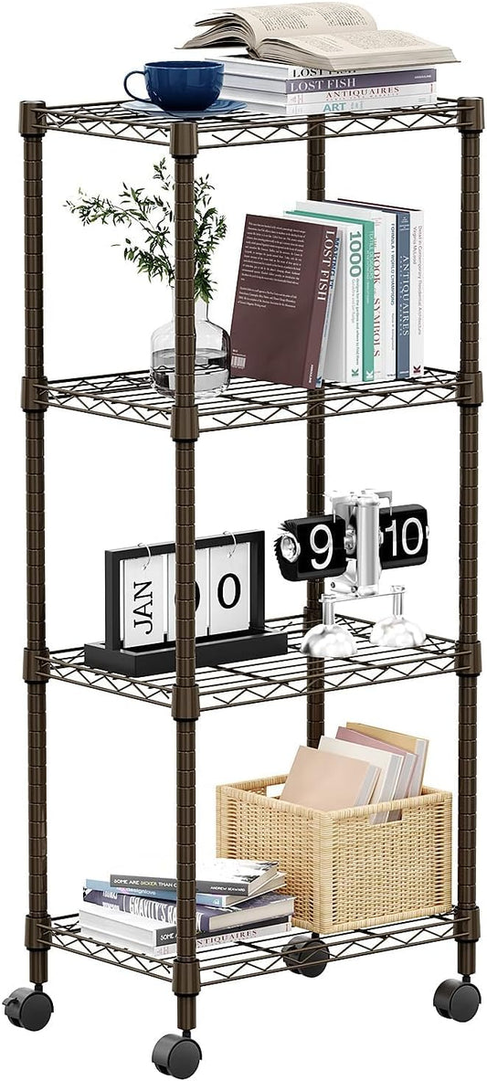 1000 lbs 4-Shelf Adjustable Heavy Duty Steel Wire Rack, Adjustable Storage Shelving Unit with Wheel for Kitchen, Garage, Laundry Brown 11.8" D x 17.7" W x 40.8" H