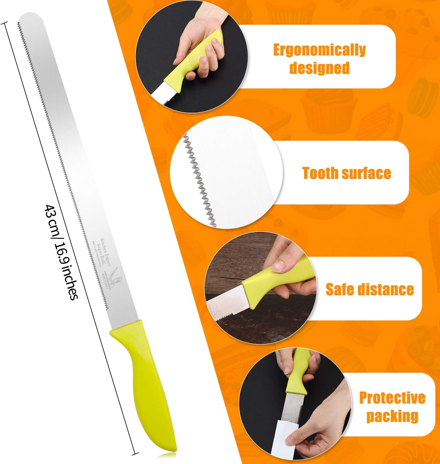 Boao 3 Pieces Kitchen Baking Tools, Adjustable Cake Levelers, Double Wire Cake Slicer Levelers and Stainless Steel Knife with Plastic Handle for Wedding Birthday Leveling and Molding