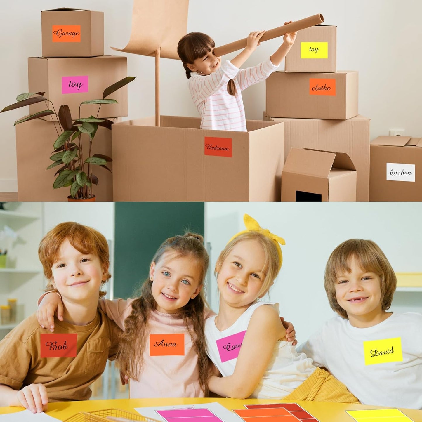 STARLIBOO Removable Colored Labels Stickers, 3X5 Inch Removable Large Label Stickers for Moving Boxes and Storage Bins- Waterproof- Tear Resistant (Multicolor