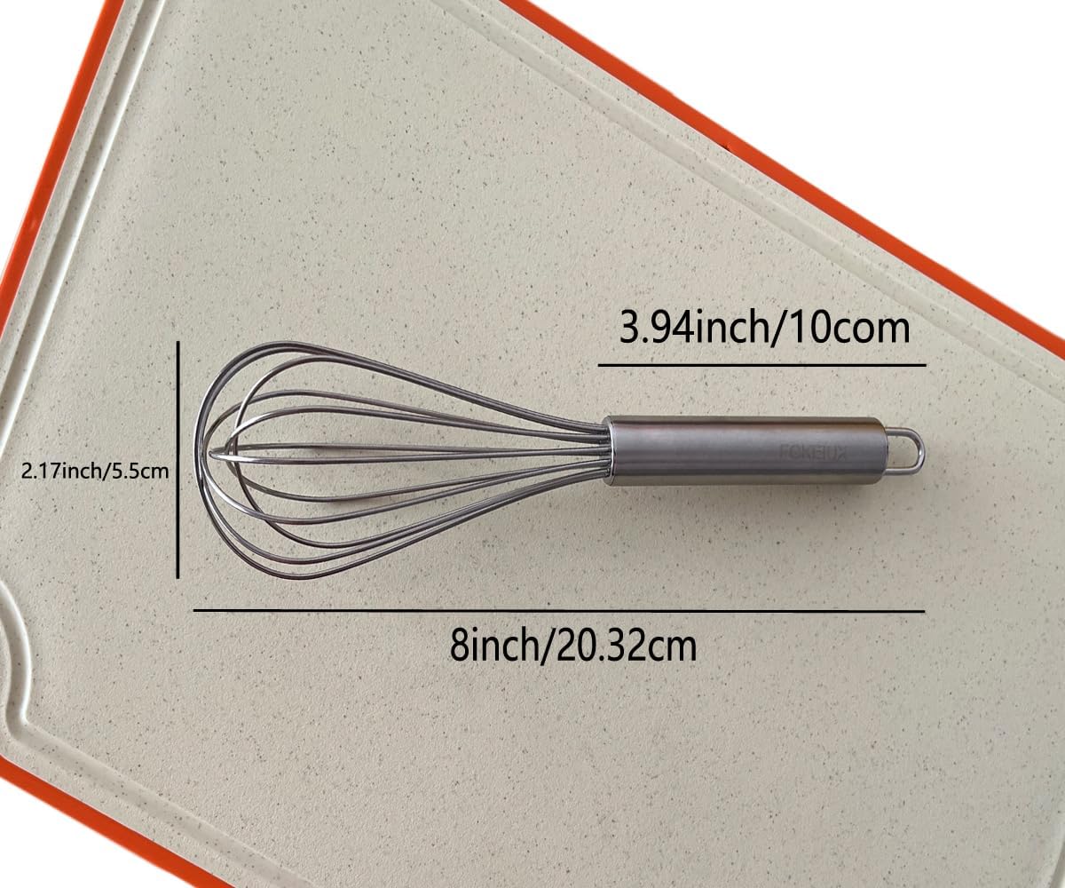 8-Inch Stainless Steel Whisk, Handheld Egg Beater for Mixing Batter, Whipping Cream