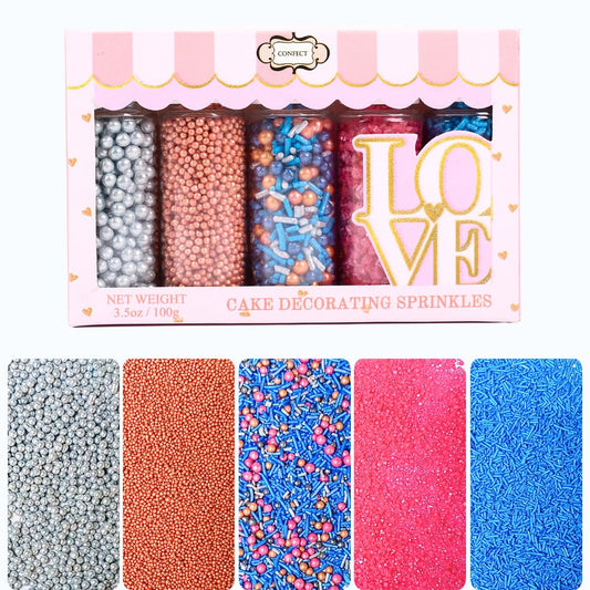 Confect Game Night Sprinkles – Mix with Copper & Silver Dragees, Bright Blue Jimmies, Rose Gold & Pink Sparkling Sugar | Vegan, Gluten-Free, Nut-Free, Soy-Free, Dairy-Free Cake & Cupcake Decorating Topping - 5oz