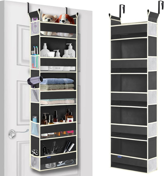 Over The Door Hanging Organizer 5-Shelves and 10 Side Pockets, Over The Door Storage for Bathroom and Bedroom, Back of Door Organizers for Baby Accessories and Kid's Toys (13"x5"x44", Black)