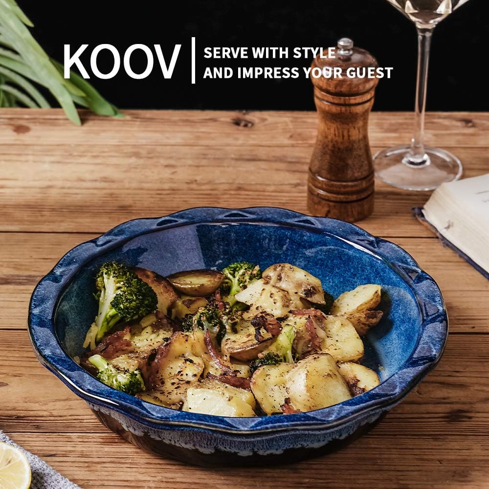 KOOV Ceramic, 9 Inches Pie Plate, Pie Dish for Dessert Kitchen, Round Baking Dish Pan for Dinner, Wrapping Upgrade, Reactive Glaze (Nebula Blue)