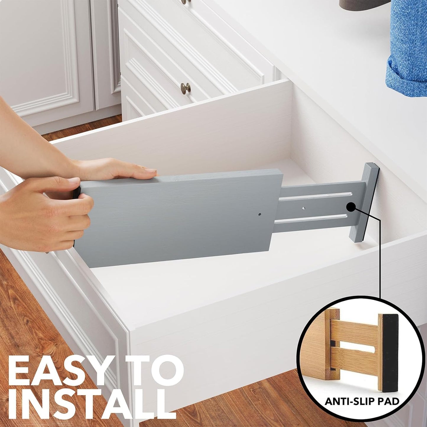 SpaceAid Bamboo Dresser Drawer Dividers 6 Pack, 4.65“ High Adjustable 12.5“-17” Drawer Organizers, Expandable Organization for Clothing, Clothes, Dressers, Gray