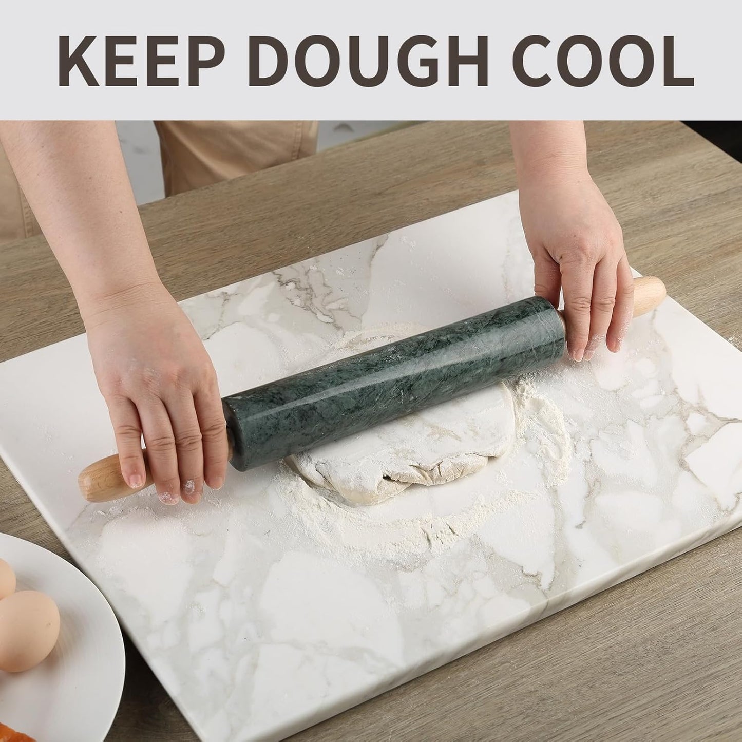 Koville Marble Rolling Pin, Non-Stick Stone Dough Roller, Rolling Pin for Baking,Pasta, Dumpling, Ravioli, Fondant,Pie Crust, Kitchen Baking Pastry Tools