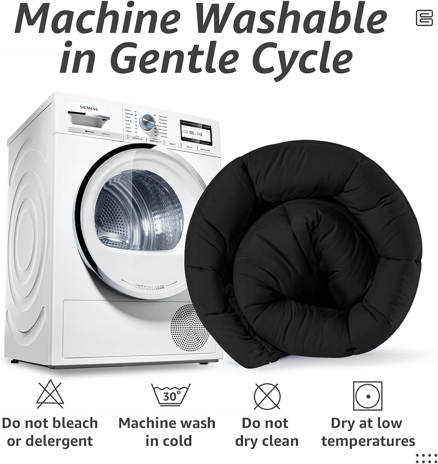 HYLEORY All Season Queen Size Bed Comforter - Cooling Goose Down Alternative Quilted Duvet Insert with Corner Tabs - Winter Warm - Machine Washable - Black